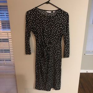 Black and white polka dot wrap dress